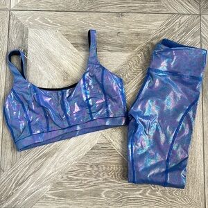 Noli blue Mystique leggings and sports bra. NWOT